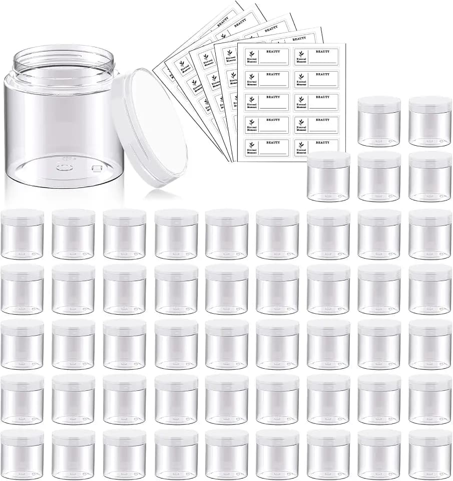 Eternal Moment 50 Pack 2 OZ Plastic Jars Clear Cosmetic Container with Lids