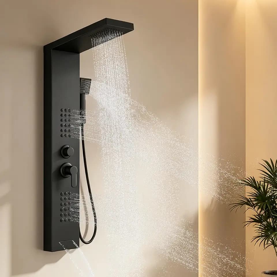 ROVATE 4 in 1 Shower Panel Tower with Powerful Body Jets, Matte Black