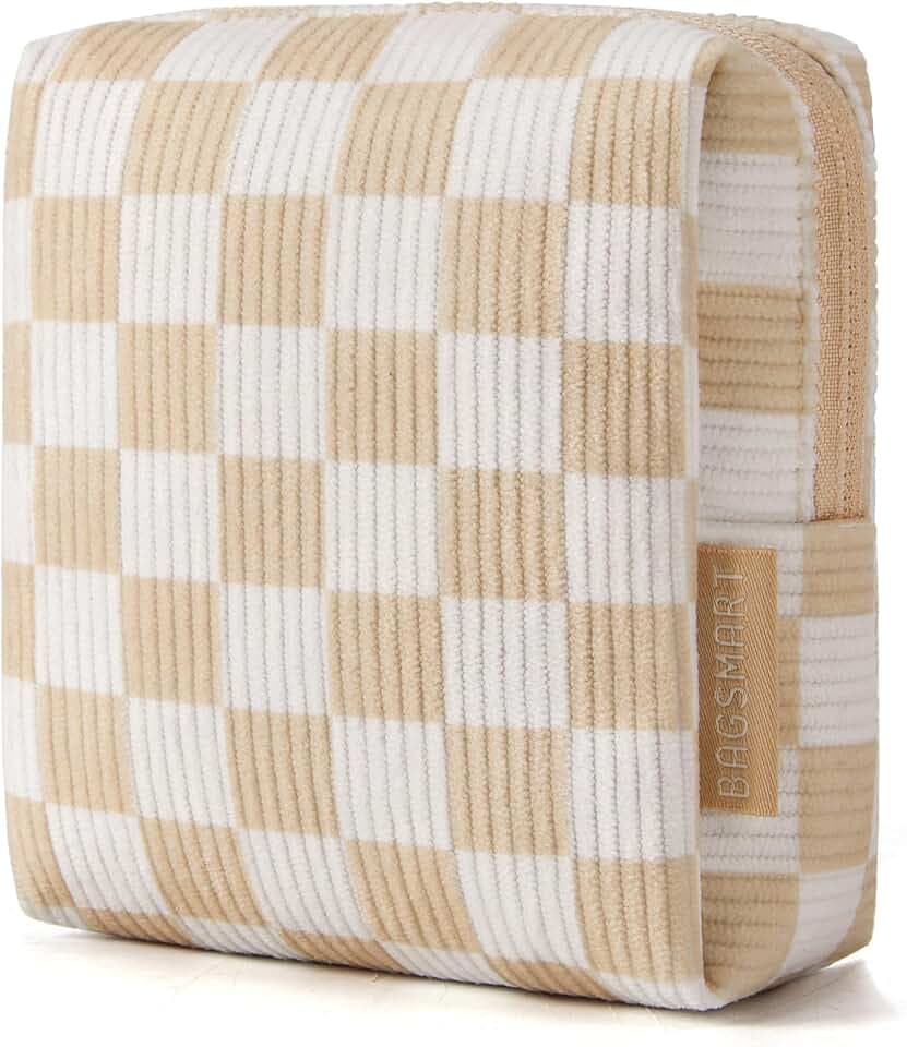 BAGSMART Small Corduroy Makeup Bag, Cosmetic Pouch for Women with Pocket