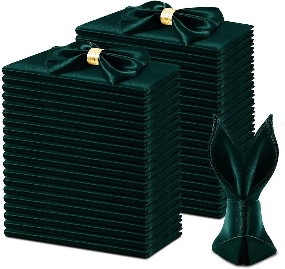 KKJIAF 50 Pcs Hunter Green Silky Satin Napkins 17" x 17" for Wedding Party