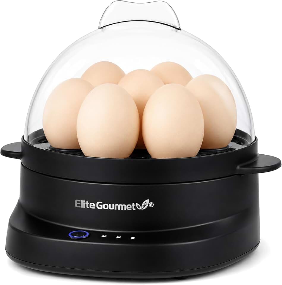 Elite Gourmet 7-Egg Electric Egg Cooker, Voice Alerts, Auto Shut-Off