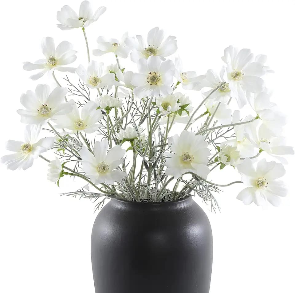 DuHouse 8 Pcs Artificial Cosmos Silk Flowers(White)