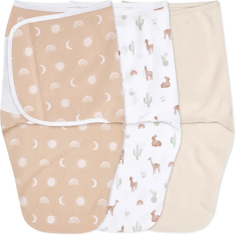 aden + anais Easy Swaddle Wrap, Newborn Wearable Swaddle Blanket, Adjustable Fasteners, 100% Cotton, 3 Pack, 0-3 Months, Desert Sun