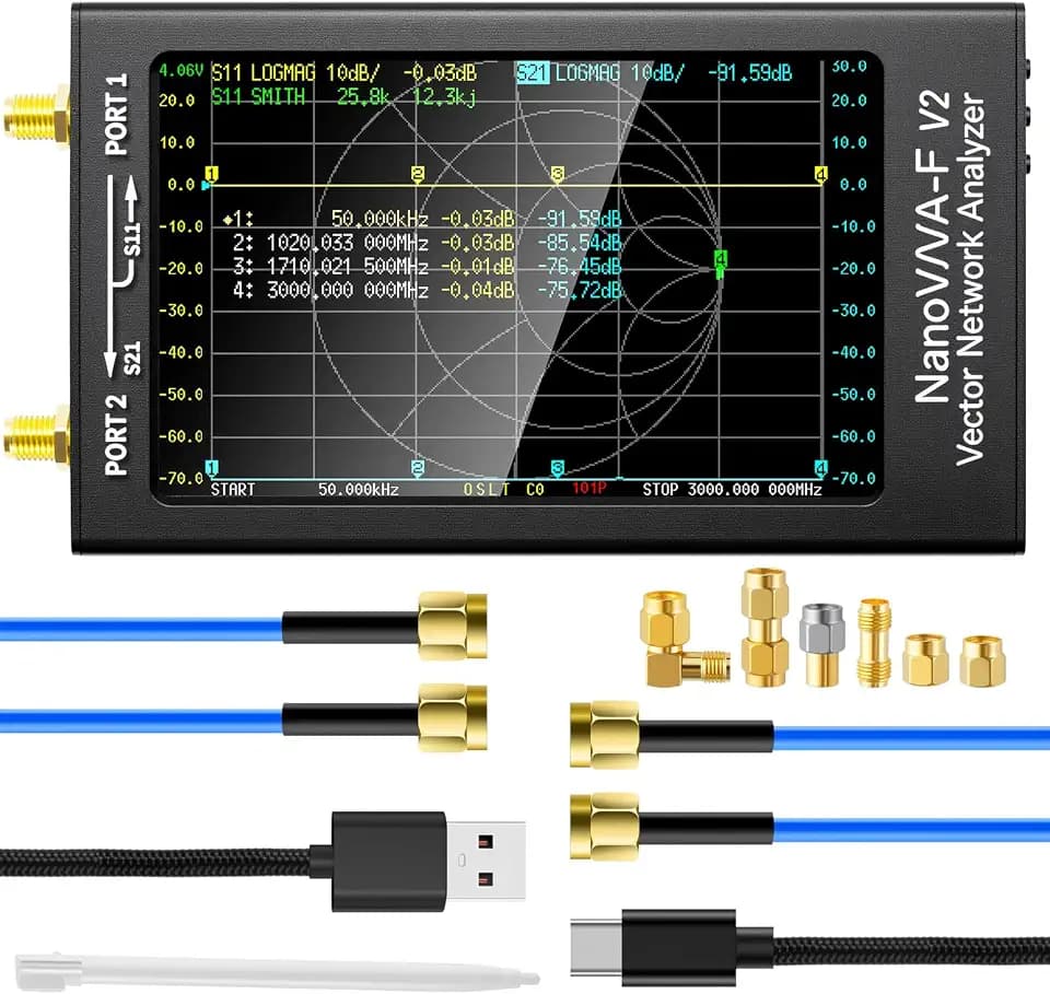 AURSINC Upgraded NanoVNA-F V2 Vector Network Analyzer 50KHz-3GHz HF VHF UHF VNA Antenna Analyzer, 4.3inch Touchscreen, 5000mAh Battery, Measuring S-Parameters, SWR, Phase Delay, Smith Chart