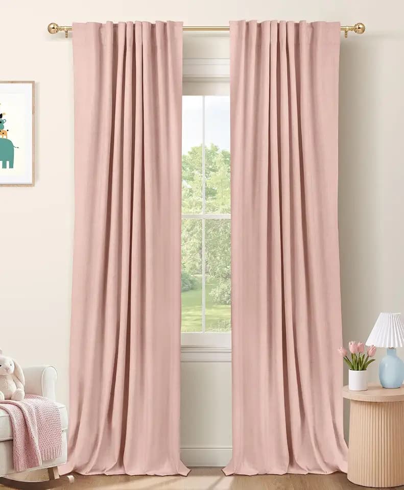 Blush Pink Total Blackout Curtains for Bedroom 72 Inch Long