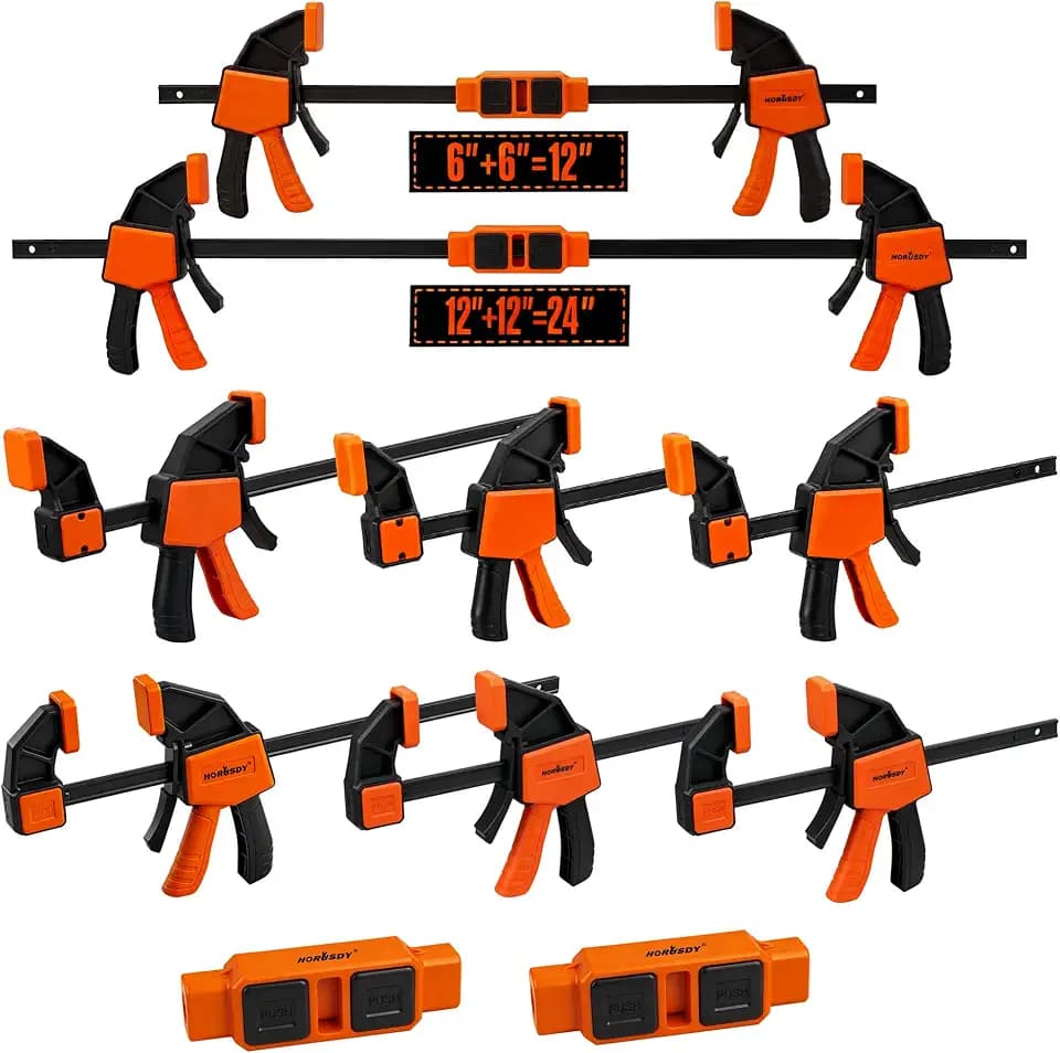 HORUSDY 8-Pack Bar Clamps for Woodworking, 12" and 6" Bar Clamps with 2-Piece Clamp Connectors, Quick-Release Wood Clamps with 150 LBS Load Limit, Trigger Clamp Set