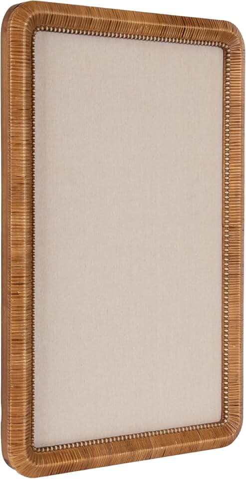 Kate and Laurel Rahfy Modern Beaded Rattan Framed Wall Pinboard, 20 x 30, Dark Natural Wood, Boho Rounded Rectangle Bulletin Board for Use as Dorm Room Decor or Vision Board