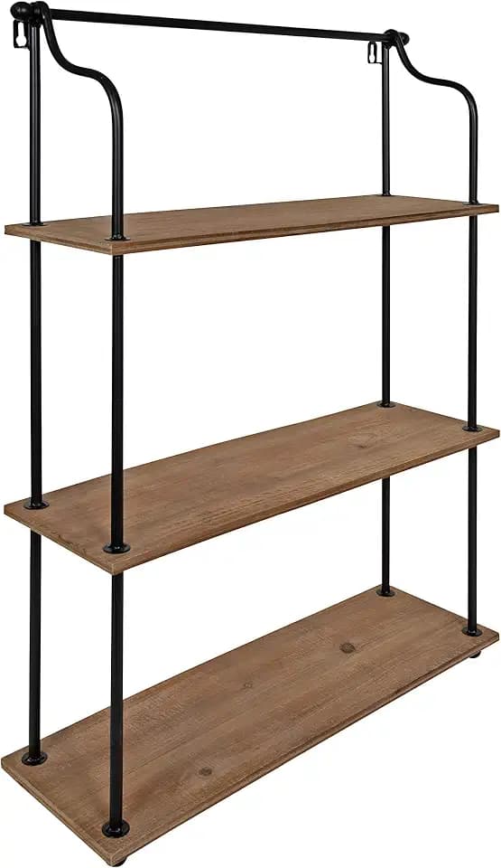 Kate and Laurel Walters Wood and Metal 3-Tier Shelving, 21" x 32", Rustic Brown and Black, Shabby-Chic Industrial Shelves for Storage and Decor