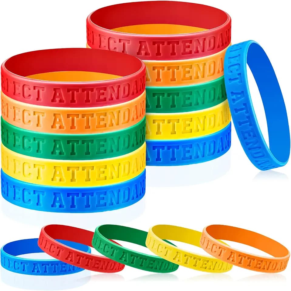 Sureio 300 Pcs Perfect Attendance Silicone Bracelet Colored Rubber Bracelet