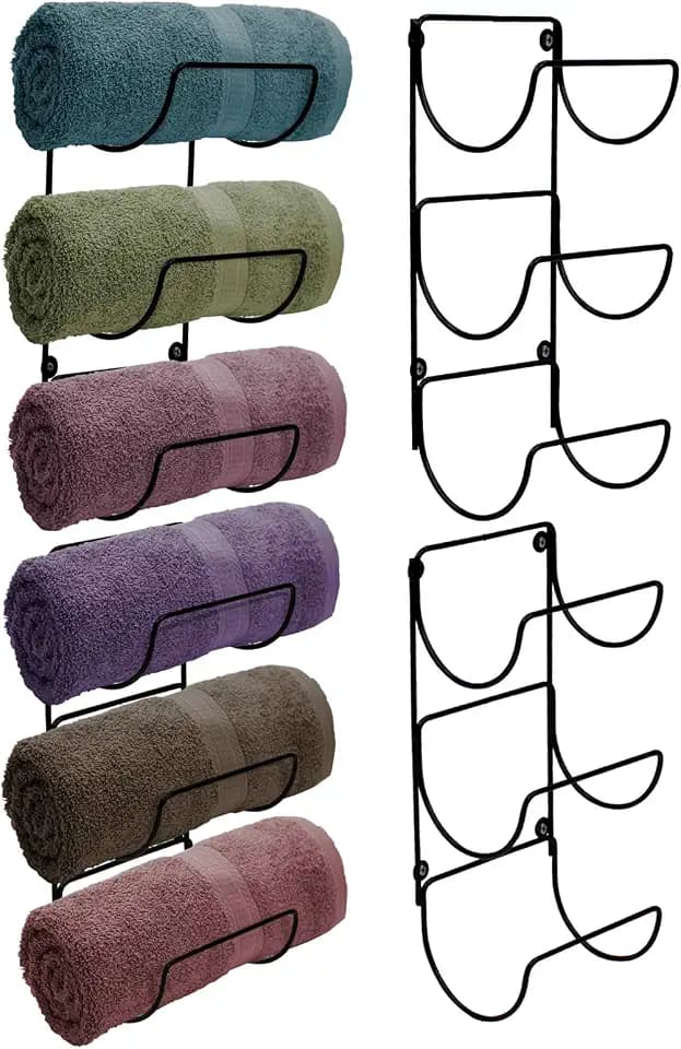 Sorbus Towel Racks for Bathroom, Wall Mounted (4 Pack 12 Towels, Black)