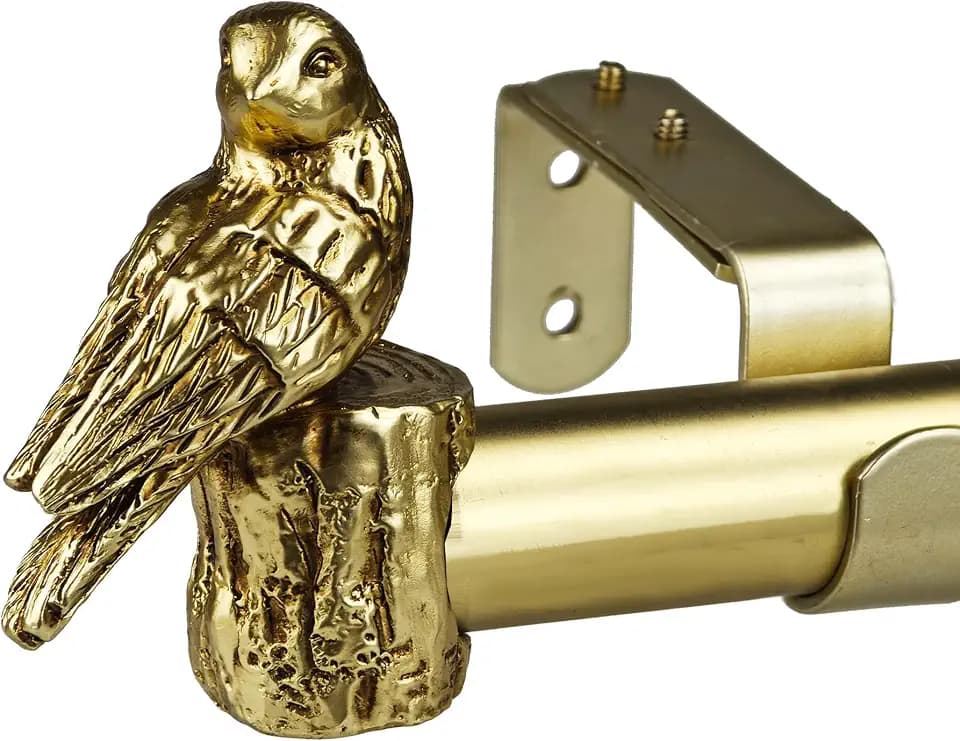 1-1/8 Inch Diameter Brushed Gold Curtain Rod with Bird Design Finials, 36-72'' Telescoping Single Curtain Rods for window width 24-68 inch, Decorative Drapery Rods for Bedroom,Living Room