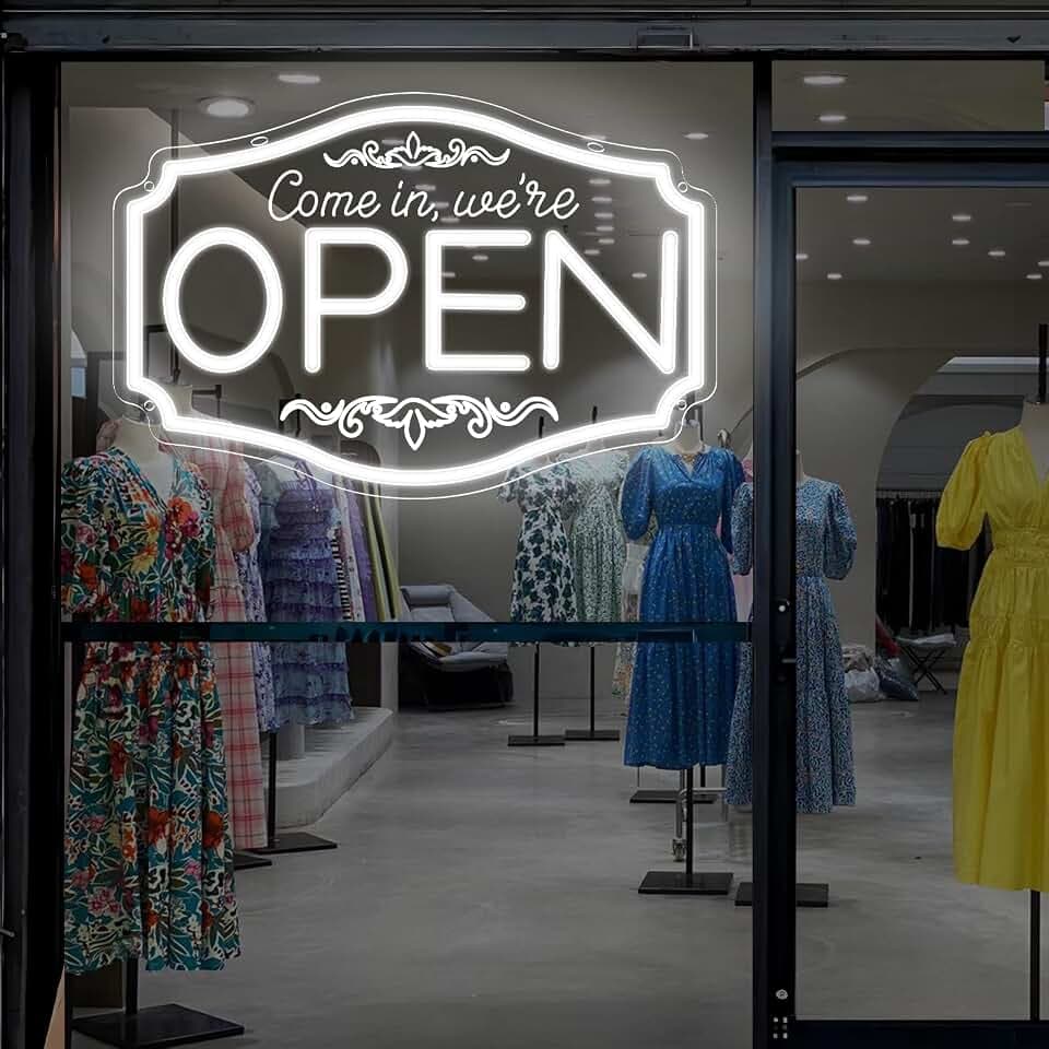 LED Neon Come In We're Open Sign for Business Store Storefront Glass Window Door Bar Cafes Restaurant Barber Wall Decor, Light Up We're Open Lighted Business Sign 16 Inch USB Powered