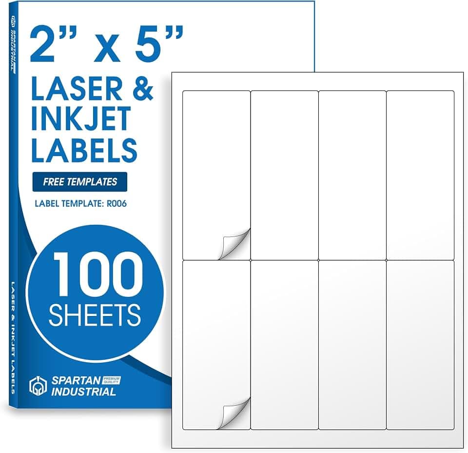 2" X 5" Matte White Printable Shipping Labels (100 Sheets, 800 Stickers)