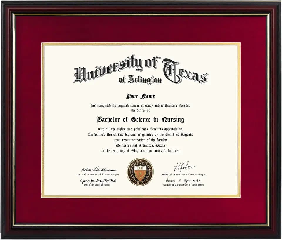 GraduationMall 11x14 Diploma Frame with Red over Gold Mat or Display 15x18 Certificate without Mat,Solid Wood & Tempered Glass,Cherry Finish with Gold Trim