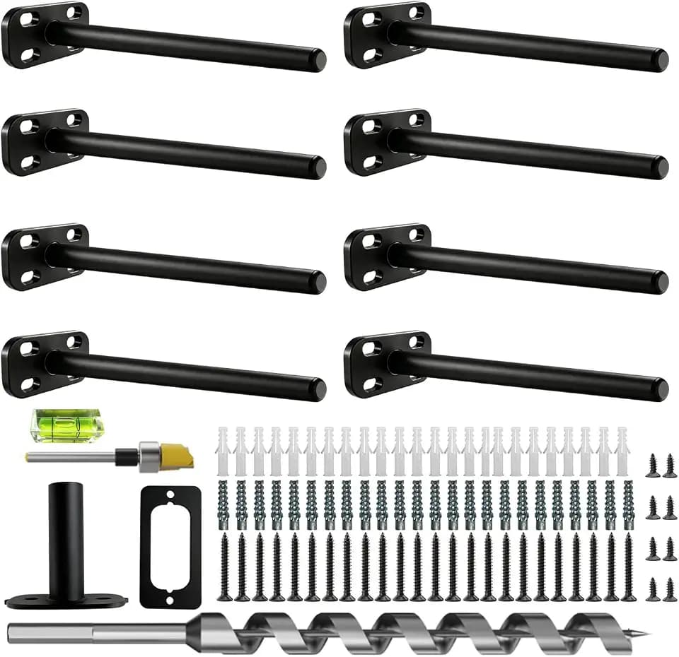 8-Pack 8-Inch Heavy-Duty Floating Wall Mounts, Heavy-Duty Metal Shelf Brackets, Concealed Shelf Supports, Invisible Black Shelf Brackets