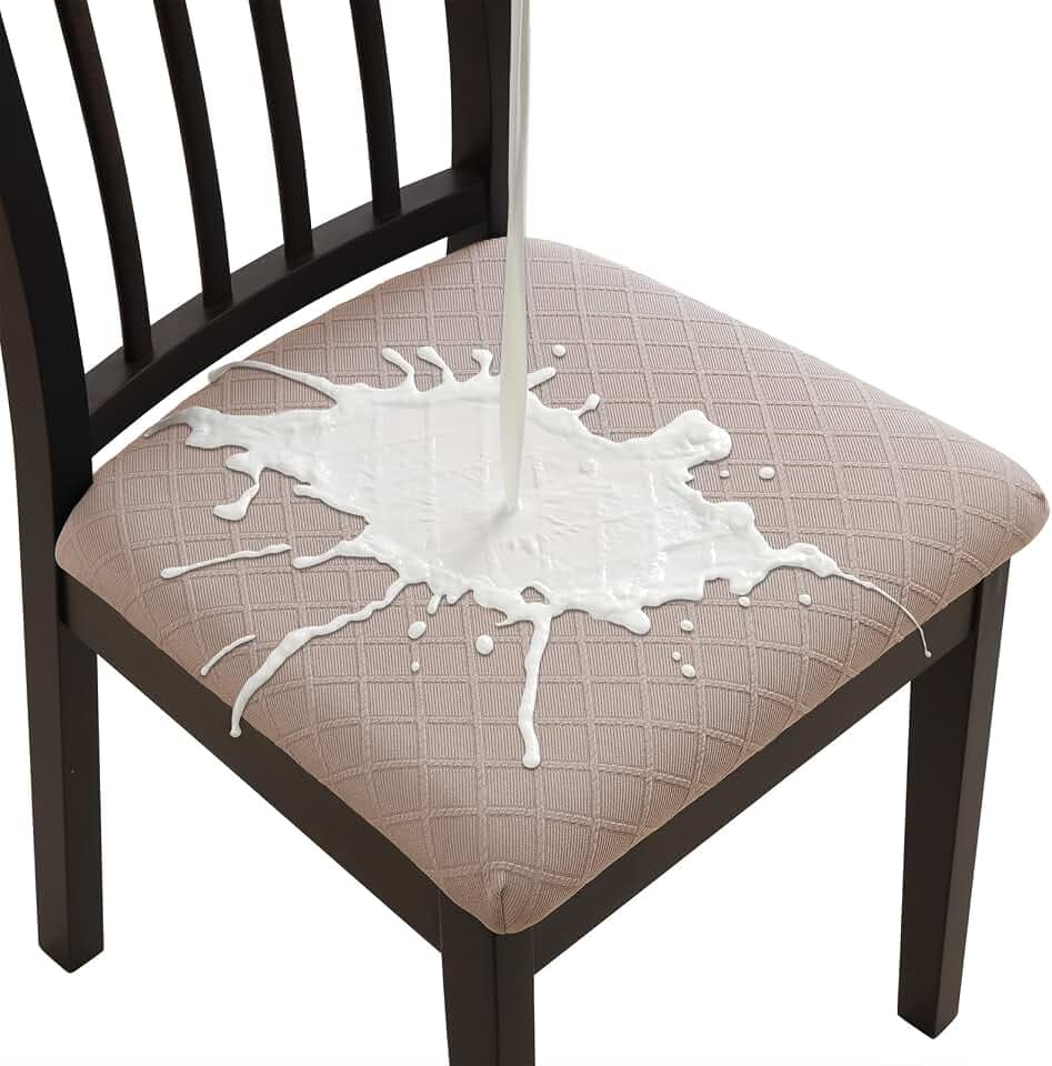 Fuloon Waterproof Dining Chair Seat Covers Stretch, 6 Pack, Khaki