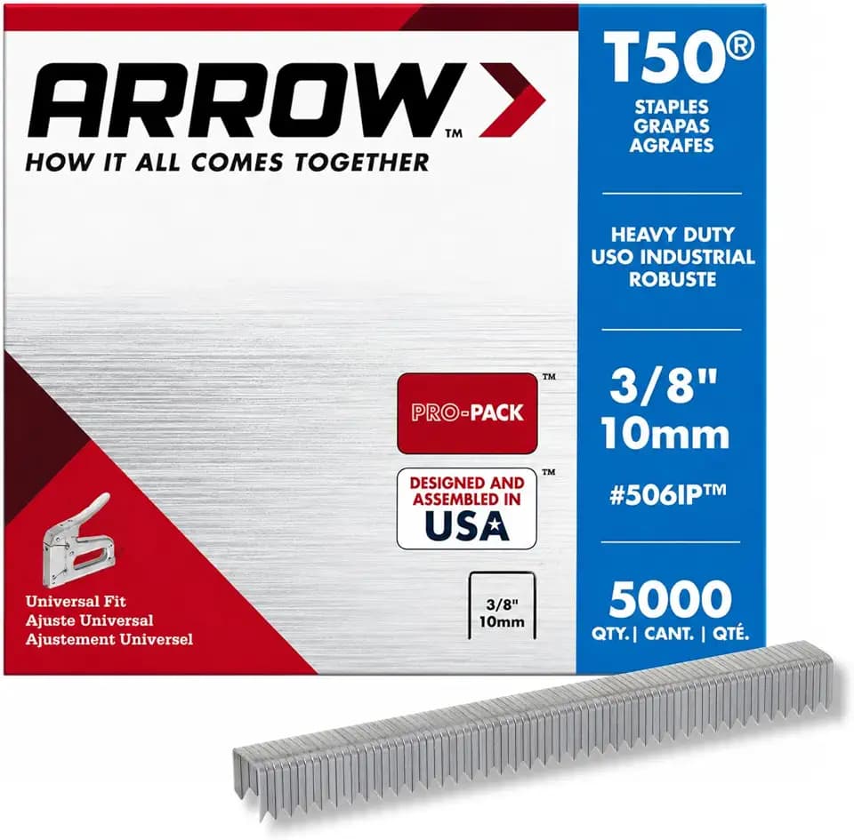 Arrow Fastener 506IP Heavy Duty T50 Staples for Upholstery, Construction, Furniture, Crafts, 3/8-Inch Leg Length, 3/8-Inch Crown Size, 5000 Pieces ( Pack of 1)