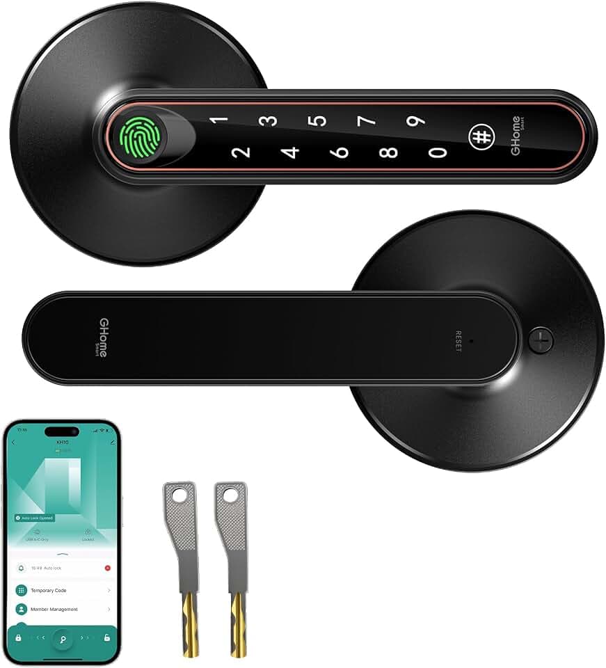 GHome Smart Fingerprint Door Knob with Lock, 4-in-1 Door Lock for Bedroom