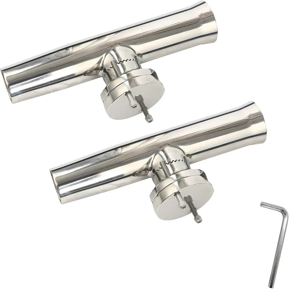 Amarine Made 2Pcs Fishing Rod Holder, Stainless Tournament Style Clamp on Rod Holder, Rail Mount Fishing Pole Holder for Rails 1-1/4" to 2"