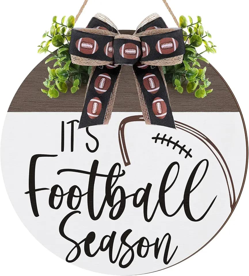Moucuny Fall Football Welcome Wreath for Front Door, Door Sign with Bow