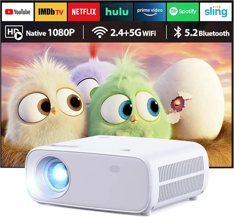 Mini Beamer, unterstützt Switch und PS5 ohne Verzögerung,mit WiFi & BT, 20000 Lumen, Full HD 1080P Auflösung