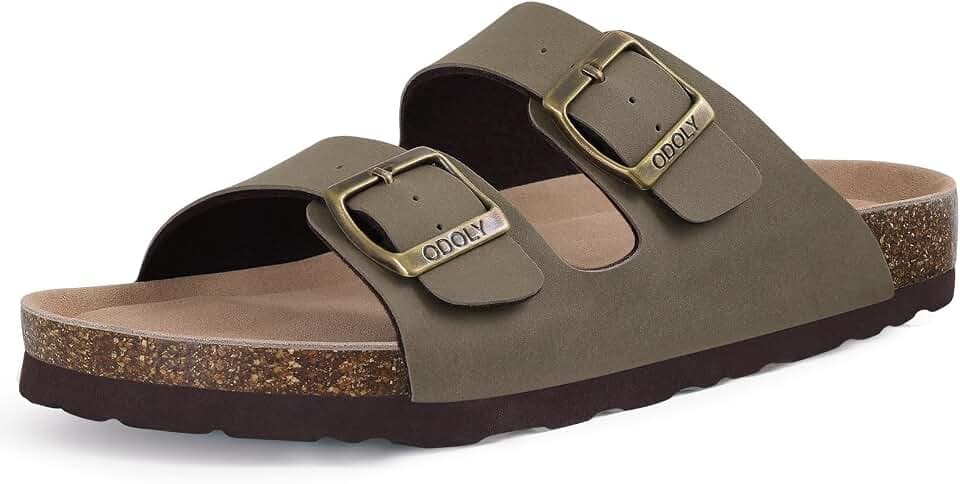 ODOLY Unisex Comfortable Cork Footbed Slide Sandals with Arch Support