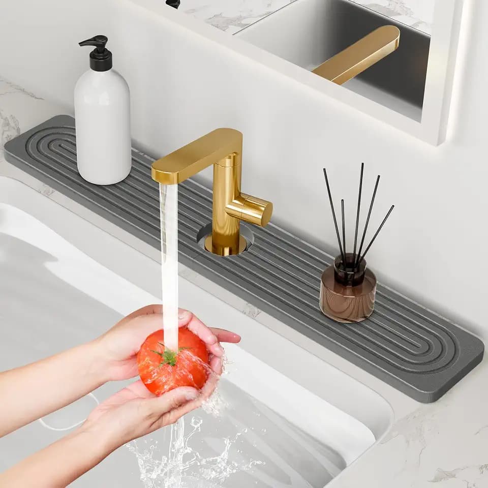 24'' Longer Stone Faucet Mat for Kitchen Sink Quick Dry Around Faucet Sink