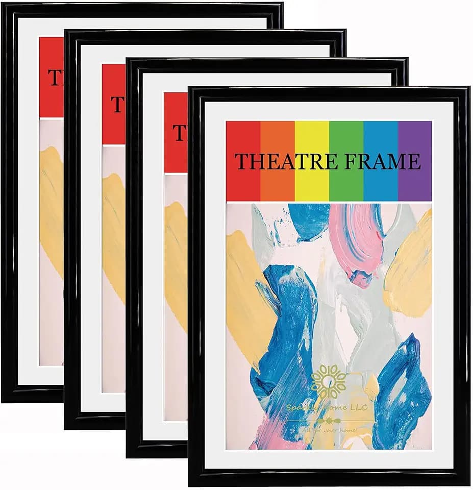 Black Theatre Frames with White Mat, 4 Pack, Fits 5.5x8.5 Media