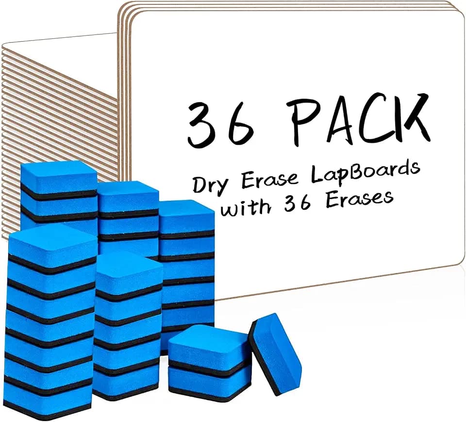 PANDRI 36 Pack Double Sided Dry Erase Boards with 36 Erasers, 12.5 x 9 Inch