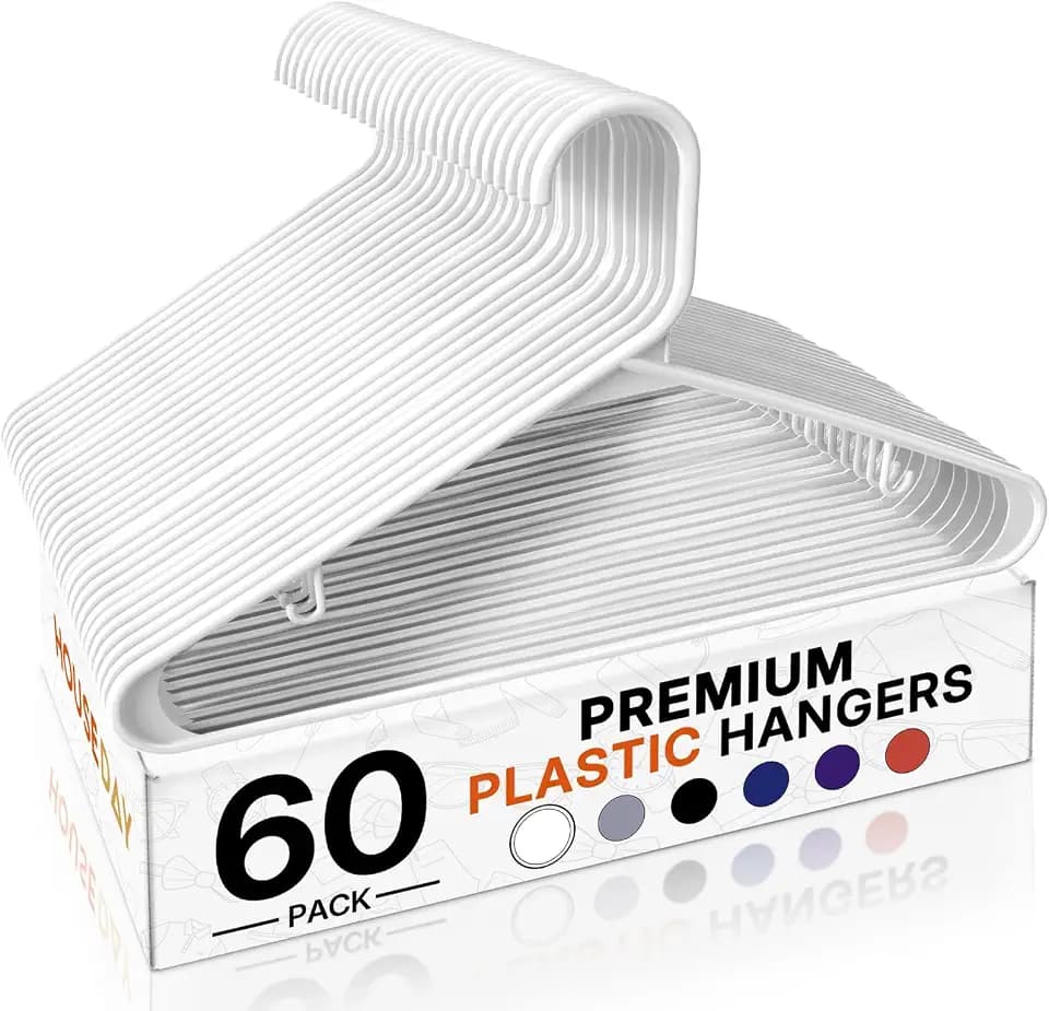 HOUSE DAY White Plastic Hangers 60 Pack, Slim Space-Saving Clothes Hangers