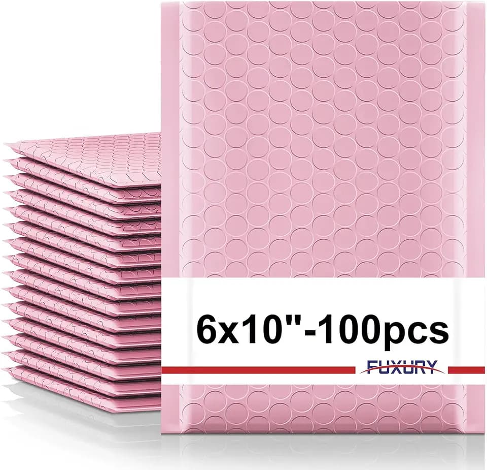 Fuxury Bubble Mailers 6x10" 100 Pack Light Pink Padded Envelopes Self Seal
