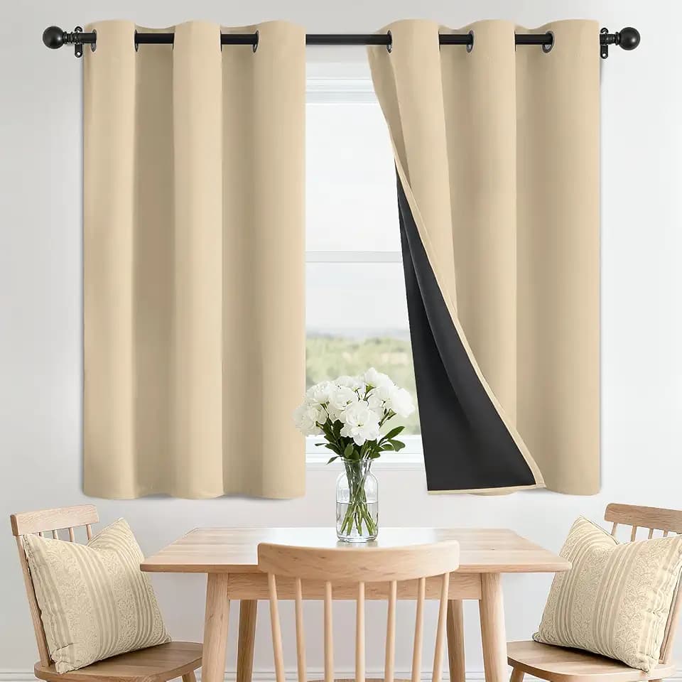 SimpleHome Beige 100% Blackout Curtains Room Darkening Living Room 36 Inch
