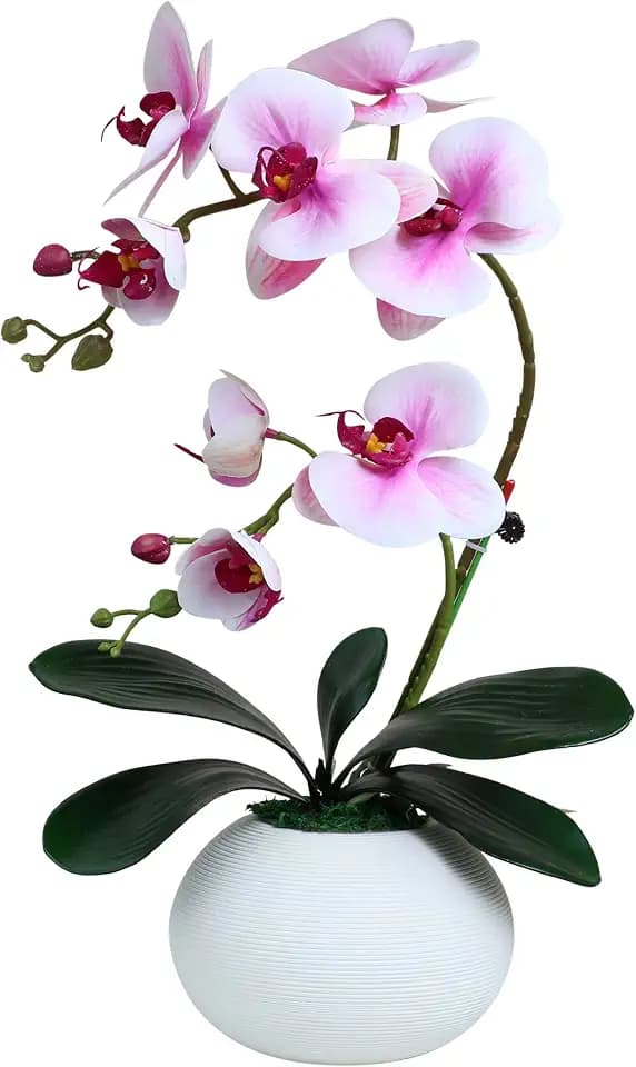Forlaoers 17" Tall Purple Phalaenopsis Orchid Artificial Flowers Included Vase Faux Plant Potted for Indoor Home Decor Office Bathroom Wedding Decoration Table Centerpiece Arrangements Ornaments