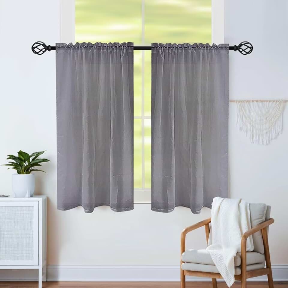 Semi Voile Sheer Curtains 30 Inches Long 2 Panels Rod Pocket Window Treatment for Living Room Bedroom Dining Room(Grey 26" W x 30" L)