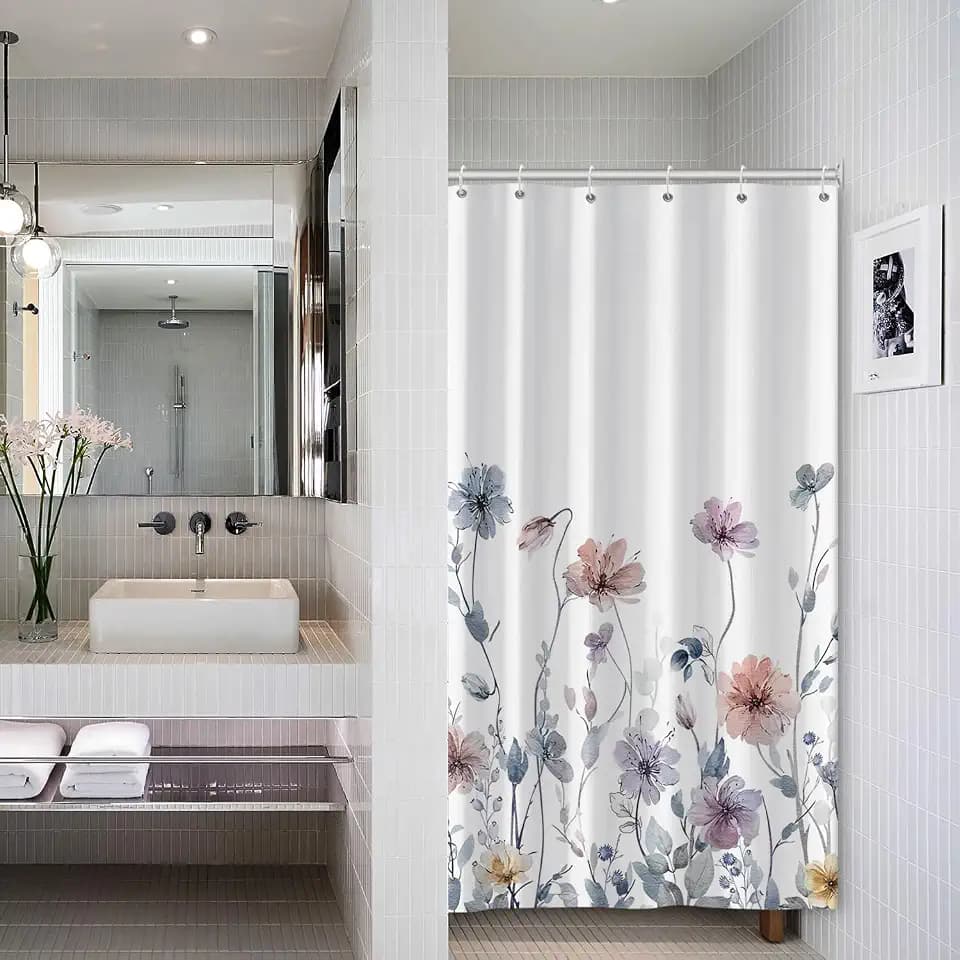 AWERT Wildflower Stall Shower Curtain for Bathroom Watercolor Floral Half Size Shower Curtain with Hooks Waterproof Flower Printing Fabric Bathroom 36x72inch