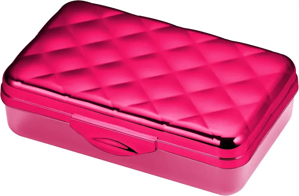 It's Academic Metallic Pencil Case Box, Hard Plastic, Stylish Quilted-Pattern Lid, Pink