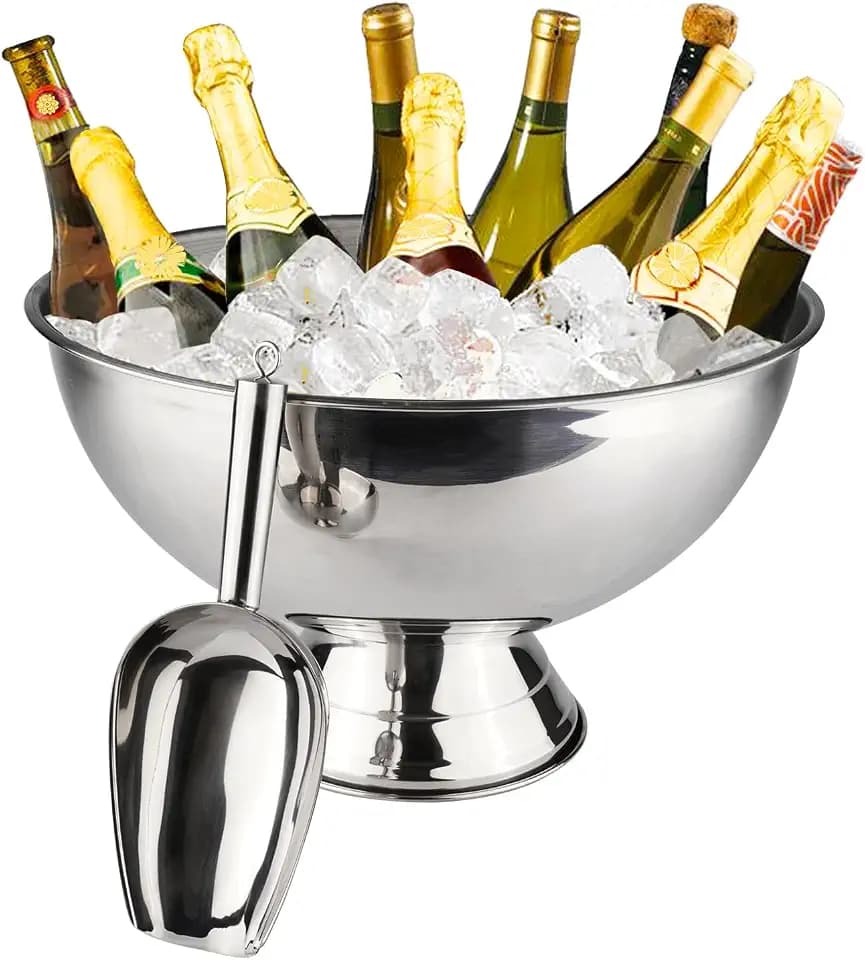 Large Champagne Bowl,12L Champagne Bowl Ice Bucket with Scoop Stainless Steel Champagne Ice Bucket Big Ice Bucket for Parties Large Size Ice Bowl for Wine Beer Home Bar Celebrations,16in