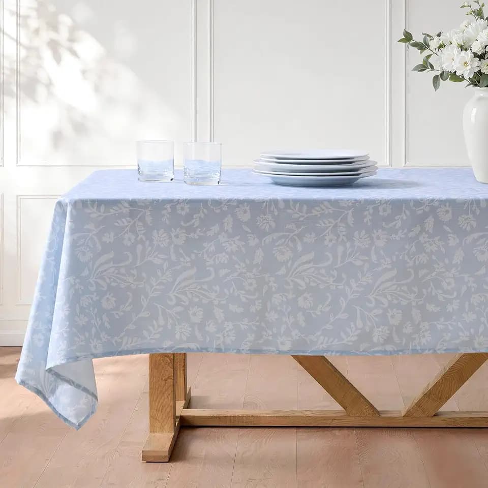Light Blue Ditsy Toile Floral Tablecloth, 52" x 70" Rectangle Tablecloth for Everyday Dining, Waterproof & Stain Resistant, French Country Style
