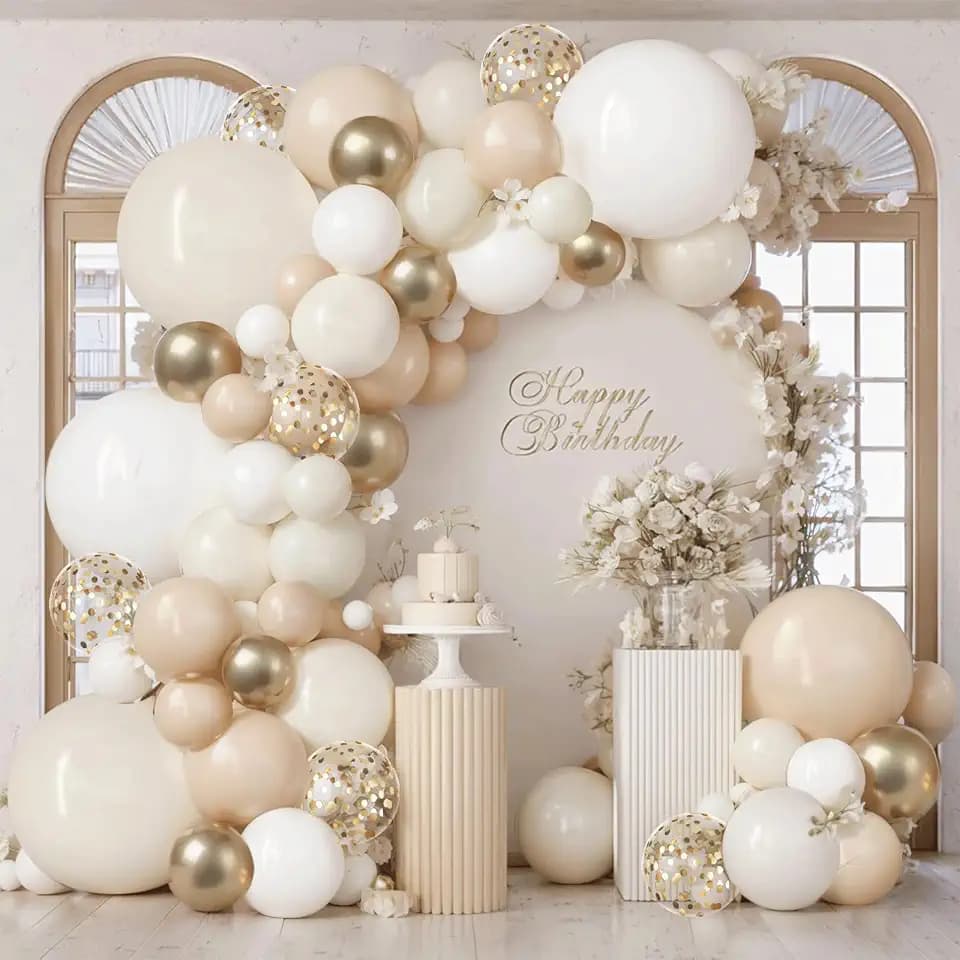 Zesliwy Sand White Ivory Gold Balloon Arch Kit, Latex, Party Decoration