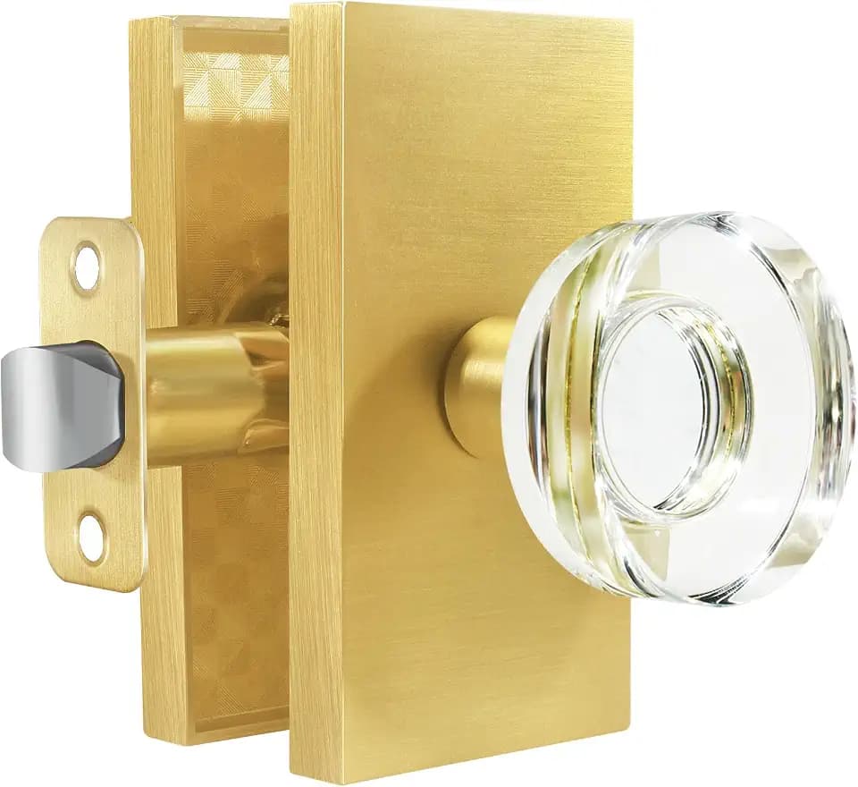 Passage Glass Door Knobs Interior, Satin Brass Gold Crystal Door Knobs