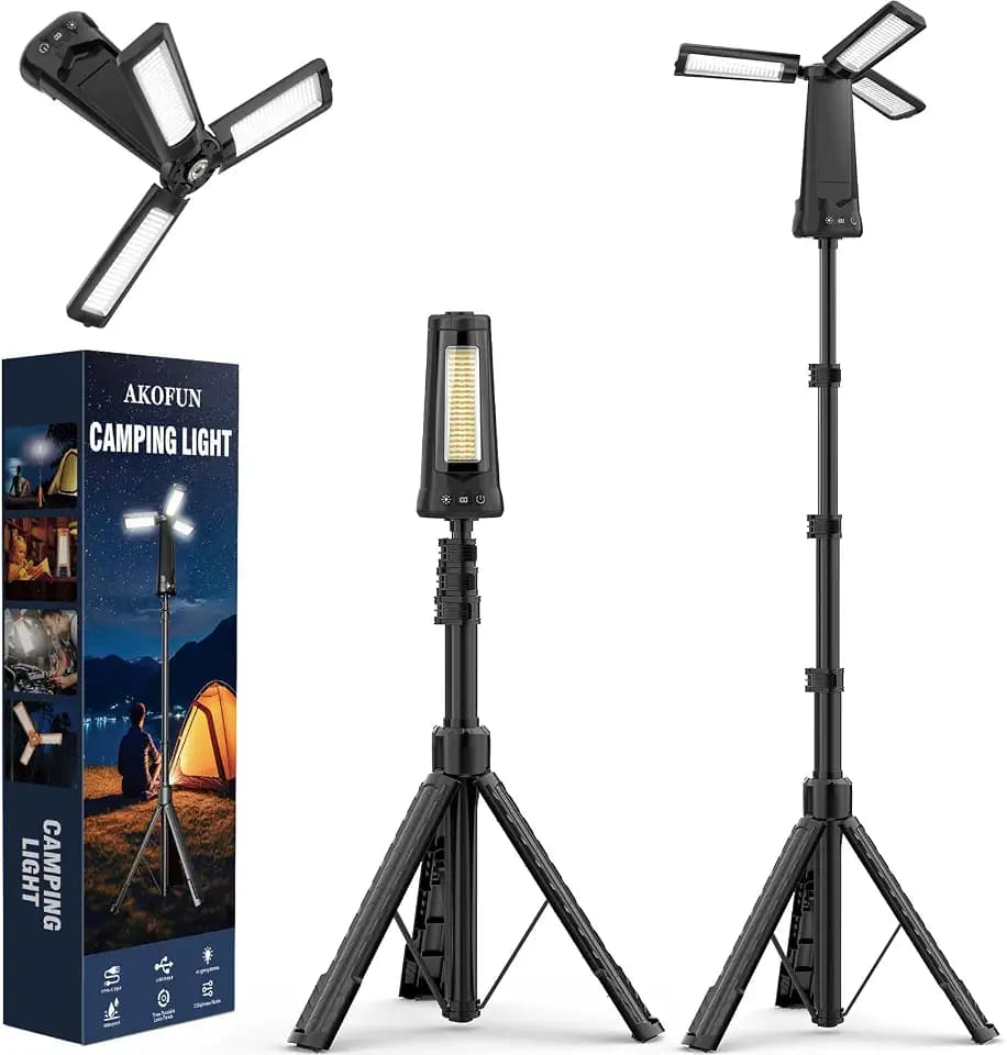 15000mAh Rechargeable Camping Light with Stand, Cordless Work Light, Black