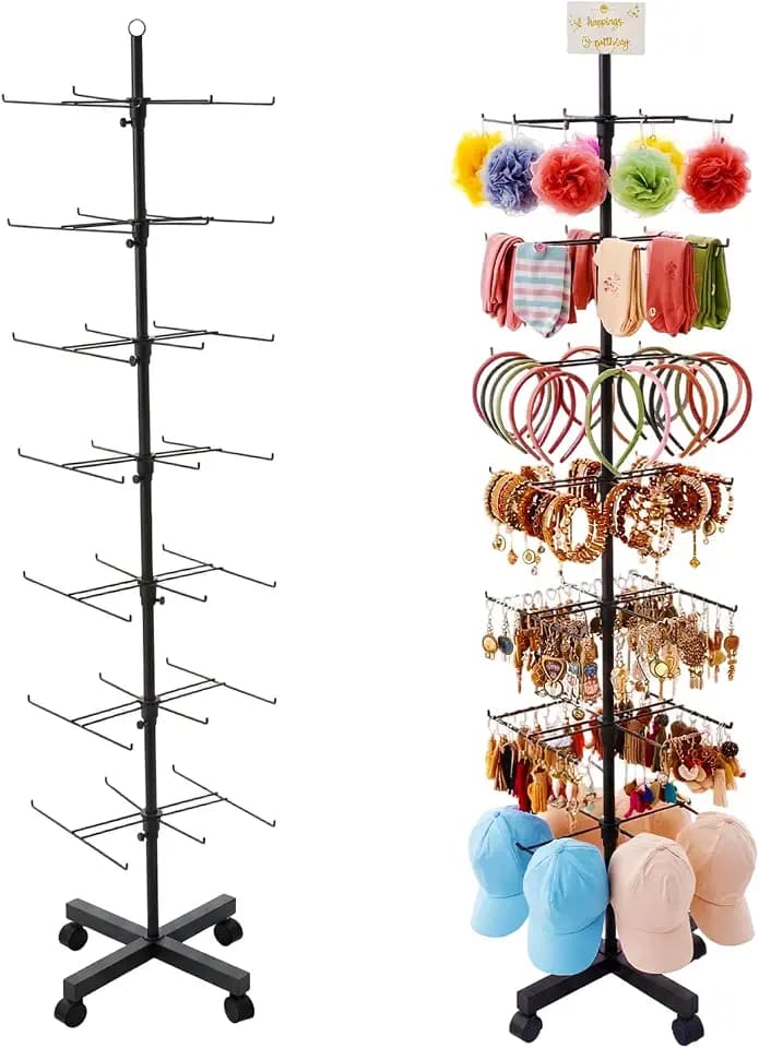 Ripeng 1 Pcs 7-tier Rotating Retail Display Stand with Wheels, Black