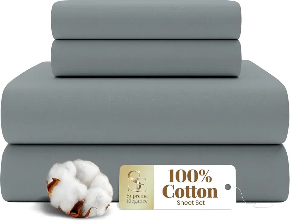 SUPREME ELEGANCE 100% Cotton Queen Size Bed Sheets Set, Charcoal Gray