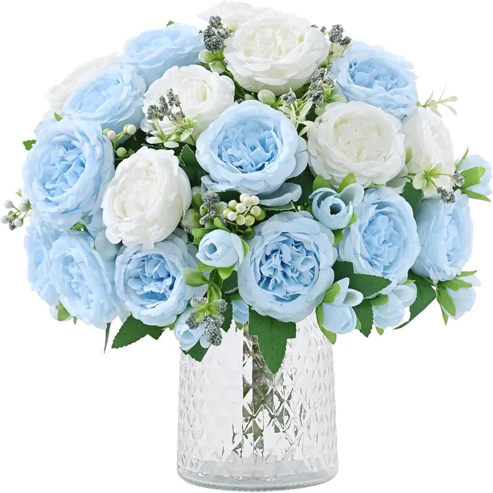 8 Packs Peonies Artificial Flowers Mixed White Blue Silk Artificial Peonies