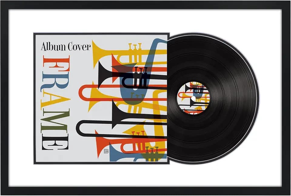 Americanflat 25x16.5 Record Album Frame with Shatter-Resistant Glass - Use as 12.5x12.5 Album Cover Frame with Mat - Brooklyn Portrait Collection - Engineered Wood Frames for Wall - Black
