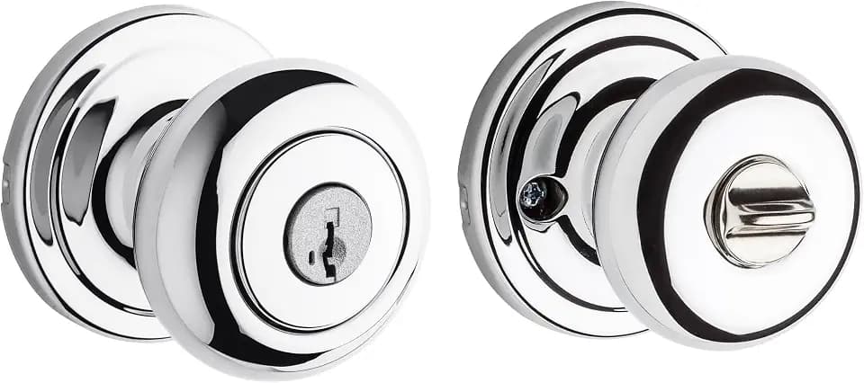 Kwikset Hancock Entry Doorknob with Lock and Key, Secure Keyed Handle Exterior Doorknob, Front Entrance and Bedroom, Polished Chrome, Pick Resistant SmartKey Rekey Security