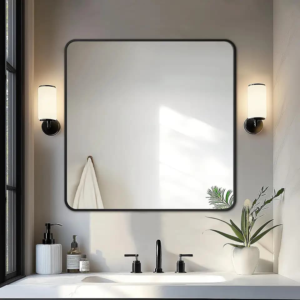 Delma Bathroom Vanity Mirror, Black Framed Mirror for Over Sink, 30x30