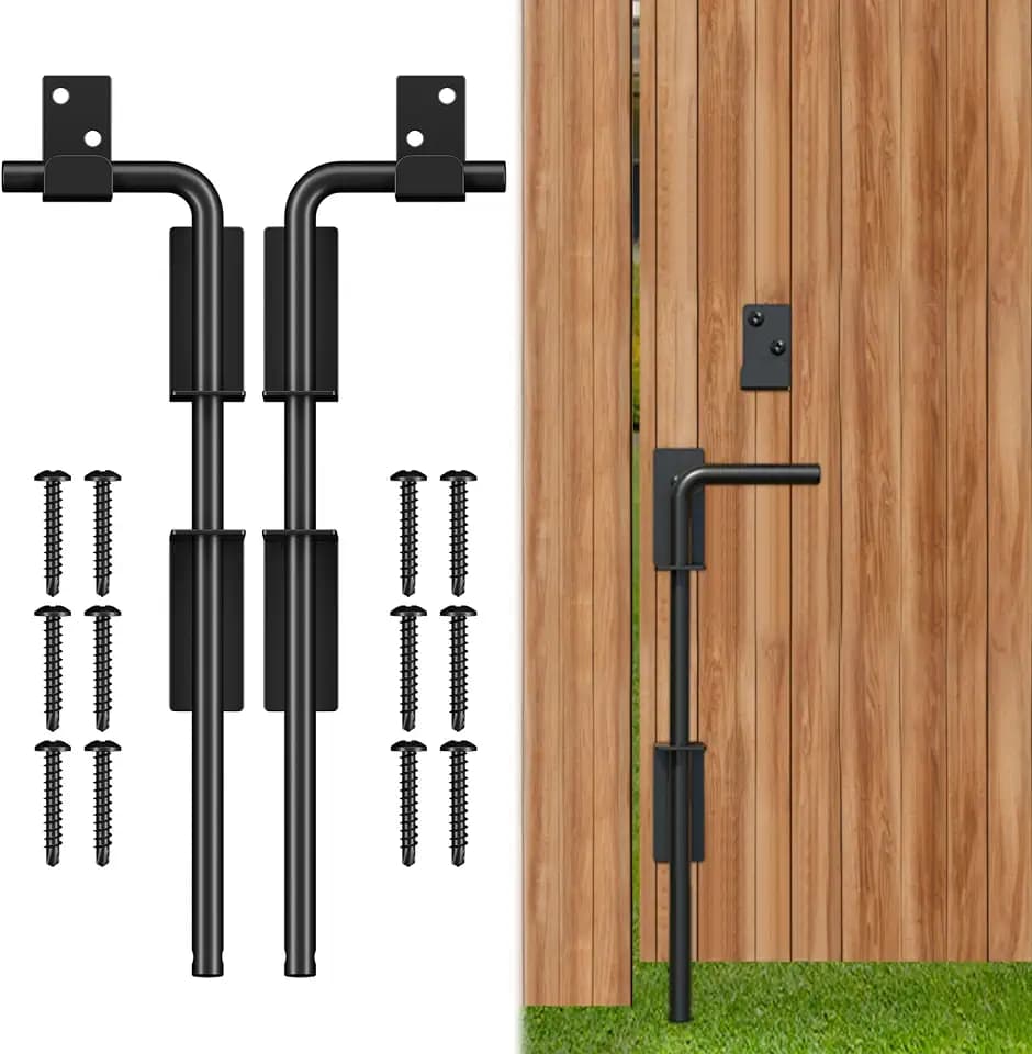12" Cane Bolt Gate Drop Rod Heavy Duty Stopper Hardware, Gate Ground Latch for Wood Metal Vinyl Gates Doors, Gate Drop Pin for Holding Gate to The Ground, Black Finish-2 Pack