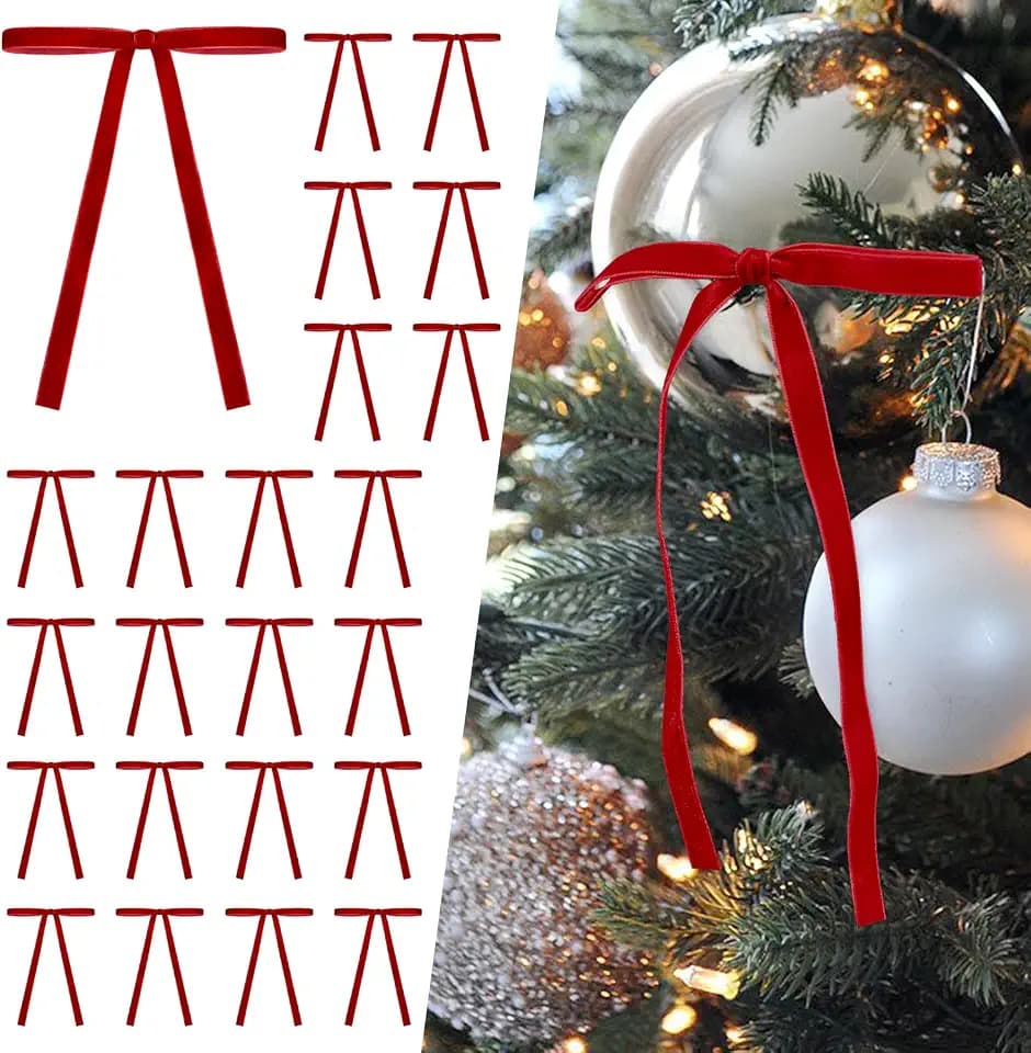 SIMISI RIBBON 24Pcs Christmas Velvet Ribbon Bows Decorations for Tree