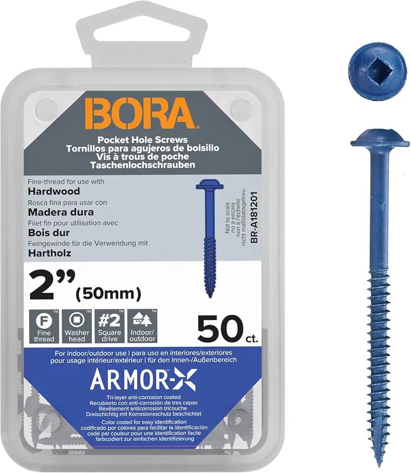 Bora Pocket Hole Screws - 2 Inch (50 Piece) - Fine Thread